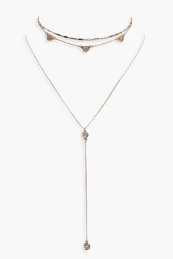 Necklaces*boohoo Diamante Chain Choker & Plunge Necklace gold
