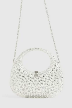 Handbags*boohoo Diamante Acrylic Grab Bag clear