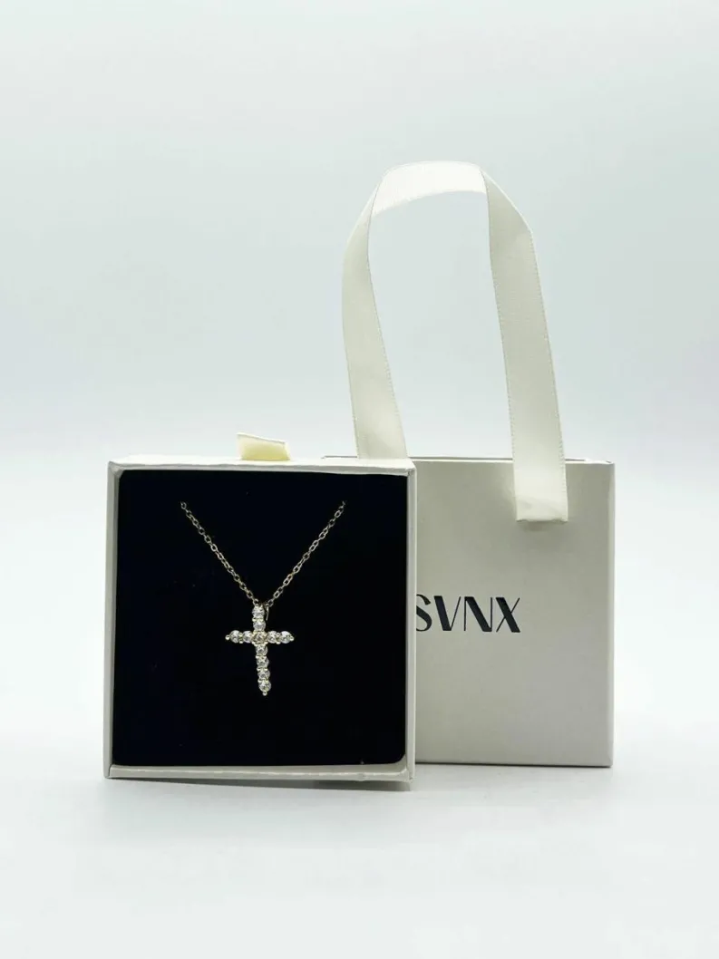 Necklaces*SVNX Diamante Cross Necklace in Gold