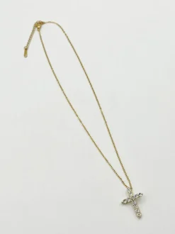 Necklaces*SVNX Diamante Cross Necklace in Gold