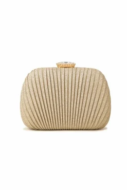Clutch Bags*Kitise Diamante Crystal Clasp Pleated Shell Clutch Evening Bag Gold