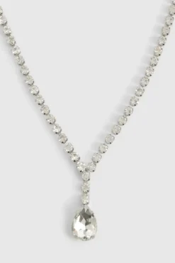 Necklaces*boohoo Diamante Drop Necklace silver