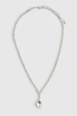 Necklaces*boohoo Diamante Drop Necklace silver