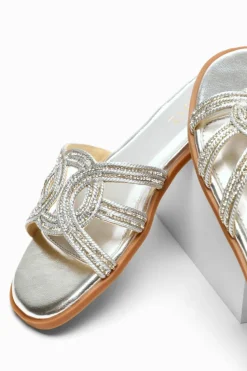 Sandals*Quiz Diamante Flat Sandals Silver