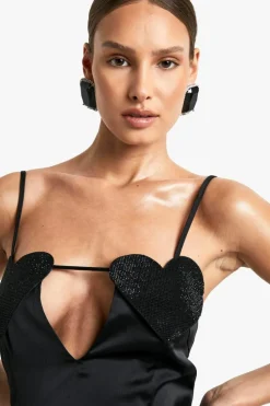 Bodycon Dresses*boohoo Diamante Heart Satin Maxi Dress black