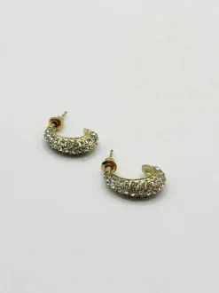 Earrings*SVNX Diamante Huggie Half Hoop In Gold