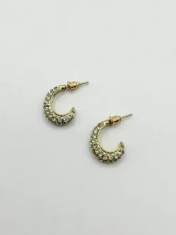 Earrings*SVNX Diamante Huggie Half Hoop In Gold