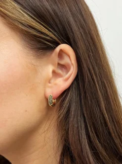 Earrings*SVNX Diamante Huggie Hoop Earring in and and Black Gold