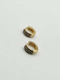 Earrings*SVNX Diamante Huggie Hoop Earring in and and Black Gold