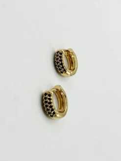 Earrings*SVNX Diamante Huggie Hoop Earring in and and Black Gold