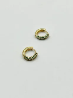 Earrings*SVNX Diamante Huggie Hoop Earring in and Green Gold