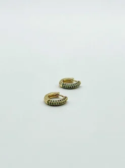 Earrings*SVNX Diamante Huggie Hoop Earring in and Green Gold