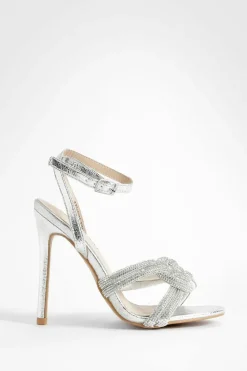 Heels*boohoo Diamante Knot Detail 2 Part Stiletto Heel silver