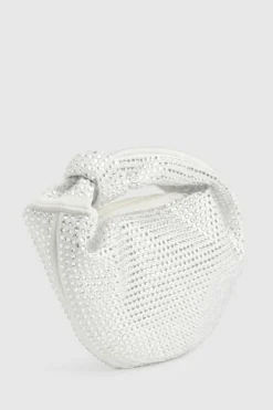 Handbags*boohoo Diamante Knot Detail Grab Bag silver