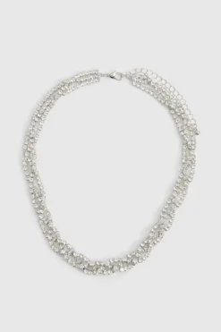 Necklaces*boohoo Diamante Layered Twist Necklace silver