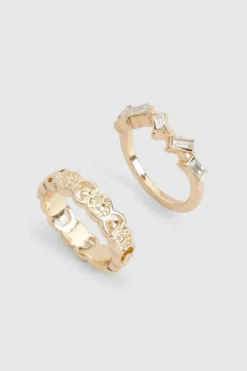 Rings*boohoo Diamante Ring 2 Pack gold