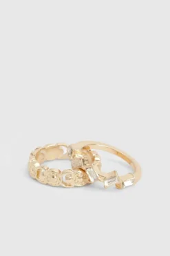 Rings*boohoo Diamante Ring 2 Pack gold