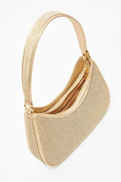 Shoulder Bags|Handbags*Quiz Diamante Shoulder Bag Gold