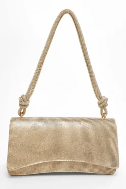 Shoulder Bags|Handbags*Quiz Diamante Shoulder Bag Gold