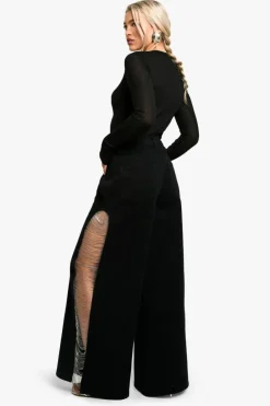 Up To 80% Off Winter Warmers|Denim*boohoo Diamante Side Trim Wide Leg Jeans black