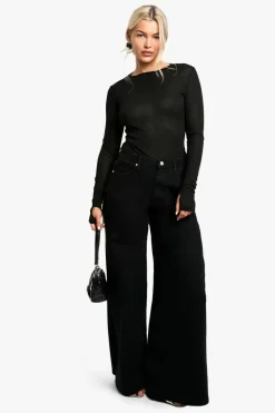 Up To 80% Off Winter Warmers|Denim*boohoo Diamante Side Trim Wide Leg Jeans black