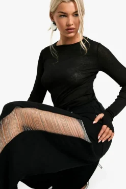 Up To 80% Off Winter Warmers|Denim*boohoo Diamante Side Trim Wide Leg Jeans black
