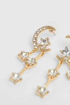 Earrings*NastyGal Diamante Star And Moon Drop Earrings gold