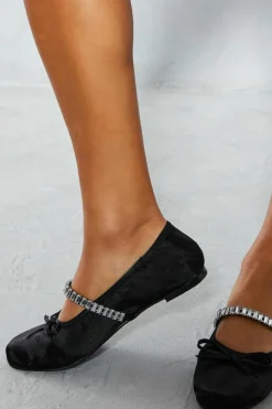 Ballet Flats|Flats*MissPap Diamante Strap Ballet Pumps black