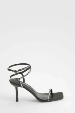 Heels*boohoo Diamante Strappy Square Toe Heels black
