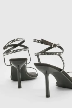 Heels*boohoo Diamante Strappy Square Toe Heels black
