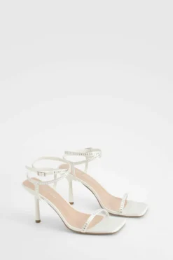 Heels*boohoo Diamante Strappy Square Toe Heels white