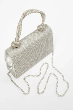 Handbags*Quiz Diamante Top Handle Bag Silver