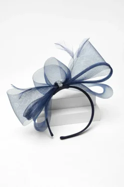 Hair Accessories*Quiz Diamante Trim Bow Headband Fascinator Navy