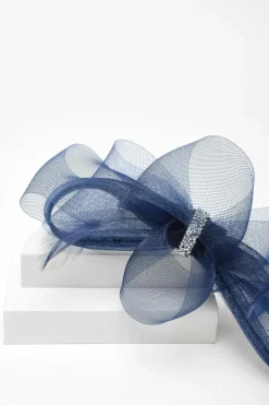 Hair Accessories*Quiz Diamante Trim Bow Headband Fascinator Navy