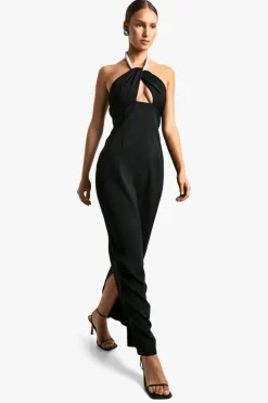 Bodycon Dresses|Maxi Dresses*boohoo Diamante Trim Halterneck Maxi Dress black