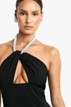 Bodycon Dresses|Maxi Dresses*boohoo Diamante Trim Halterneck Maxi Dress black