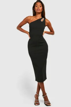 Bodycon Dresses|Midi Dresses*boohoo Diamante Trim One Shoulder Midi Dress black