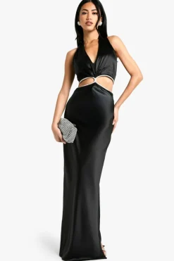 Mini Dresses|Maxi Dresses*boohoo Diamante Trim Twist Front Maxi Dress black