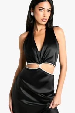 Mini Dresses|Maxi Dresses*boohoo Diamante Trim Twist Front Maxi Dress black