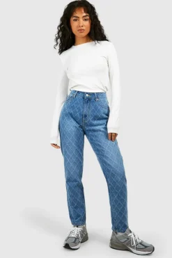 Up To 80% Off Winter Warmers*boohoo Diamond Distressed Mom Jeans mid blue