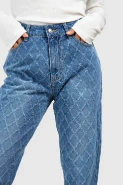 Up To 80% Off Winter Warmers*boohoo Diamond Distressed Mom Jeans mid blue