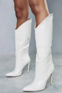 Knee High Boots*MissPap Dip Front Knee High Boots white