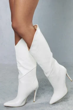 Knee High Boots*MissPap Dip Front Knee High Boots white