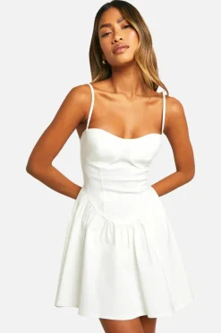 Skater Dresses*boohoo Dipped Waist Milkmaid Mini Dress ivory