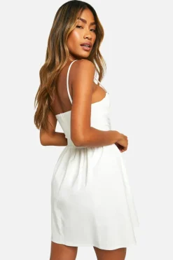 Skater Dresses*boohoo Dipped Waist Milkmaid Mini Dress ivory
