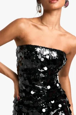 Skater Dresses*boohoo Disc Sequin Bandeau Skater Dress black