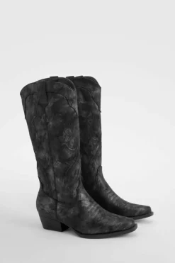 Cowboy Boots|All Boots*boohoo Distressed Cowboy Western Boots black