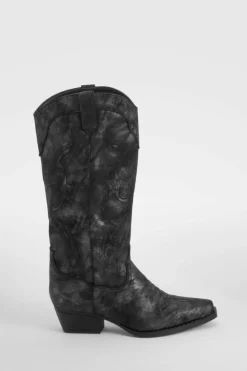 Cowboy Boots|All Boots*boohoo Distressed Cowboy Western Boots black