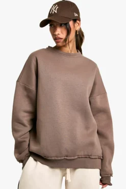 Sweatshirts|Hoodies & Sweatshirts*boohoo DISTRESSED DETAIL OVERSIZED CREW NECK SWEATSHIRT mocha