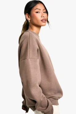 Sweatshirts|Hoodies & Sweatshirts*boohoo DISTRESSED DETAIL OVERSIZED CREW NECK SWEATSHIRT mocha